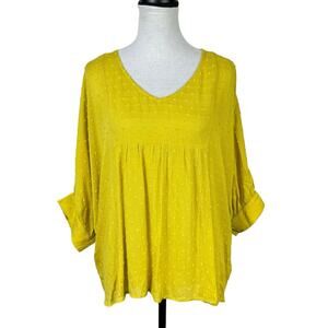 Hailey & Co. Sunshine Yellow Swiss Dot Textured Oversized Relaxed Fit Top